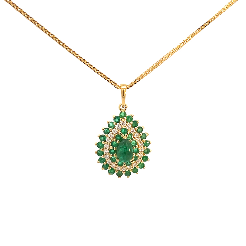 Pear shaped Emerald Diamond Pendant Set